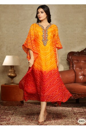 Orange & Red Georgette Chifoon Kaftan Kurti 